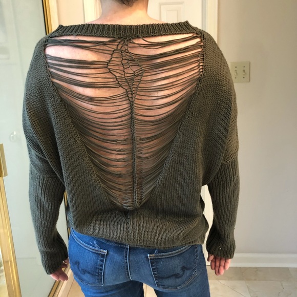 FREE with purchase: Sweater with cutout back/front, olive green, Sz S - Picture 3 of 10